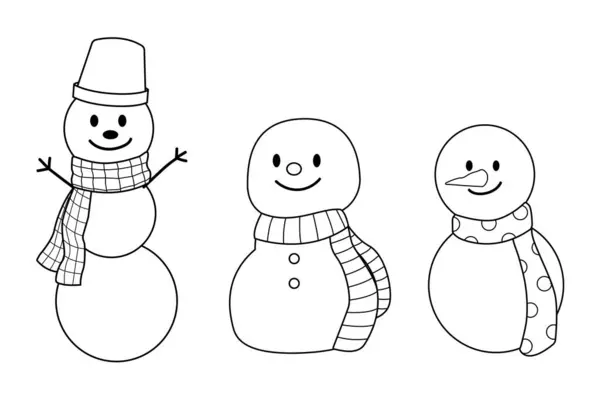 Esquema Diseño Personajes Muñeco Nieve Para Ilustración Libro Para Colorear — Archivo Imágenes Vectoriales
