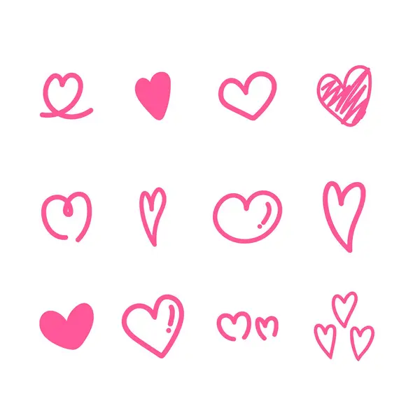 粉红心涂鸦手绘元素 情人节 — 图库矢量图片
