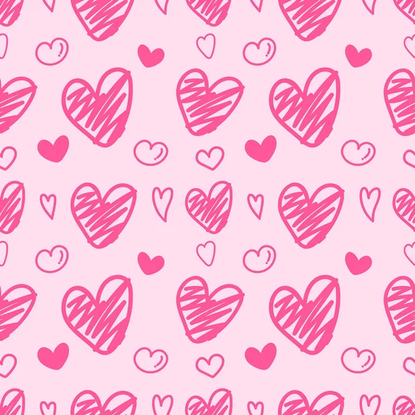红心手绘无缝图案 粉红色背景 用于包装 情人节 — 图库矢量图片