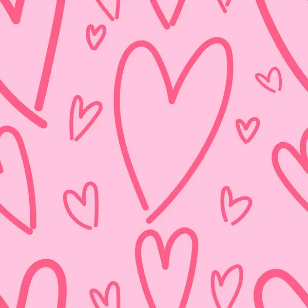 心手在粉色背景上画了无缝图案 用于包装 情人节 — 图库矢量图片