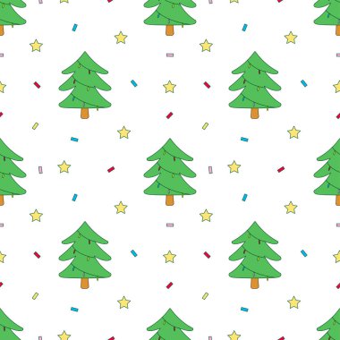 Renkli noel ağacı karikatürü paketlemek için pürüzsüz desen arkaplanı