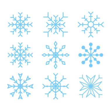 simge, element, illüstrasyon, kış ve dekorasyon için çeşitli kar taneleri çizgisi
