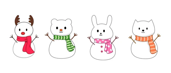 Hayvanlar Kardan Adam çizgi filmi. Geyik, tavşan, kedi, resim ve dekorasyon için ayı