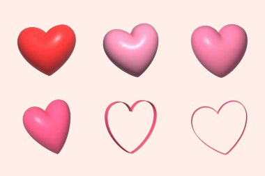 Sevgililer Günü, aşk ve element için Heart 3D karikatür. Vektör illüstrasyonu