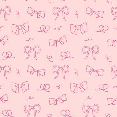 Çeşitli kurdele ve yay el kaplama, duvar kağıdı, arka plan, hediye ve sevgililer günü kartı için kusursuz desenli arka plan. Doodle tarzı