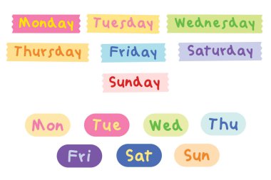 Yapıştırma, planlama ve günlük için renkli renkli günler