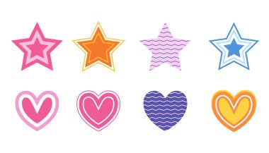 Etiket, element ve illüstrasyon için renkli kalp ve yıldız grafiği
