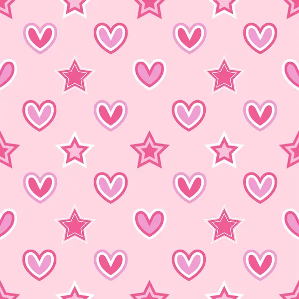 粉红心和星图形无缝图案背景 用于包装和墙纸 — 图库矢量图片