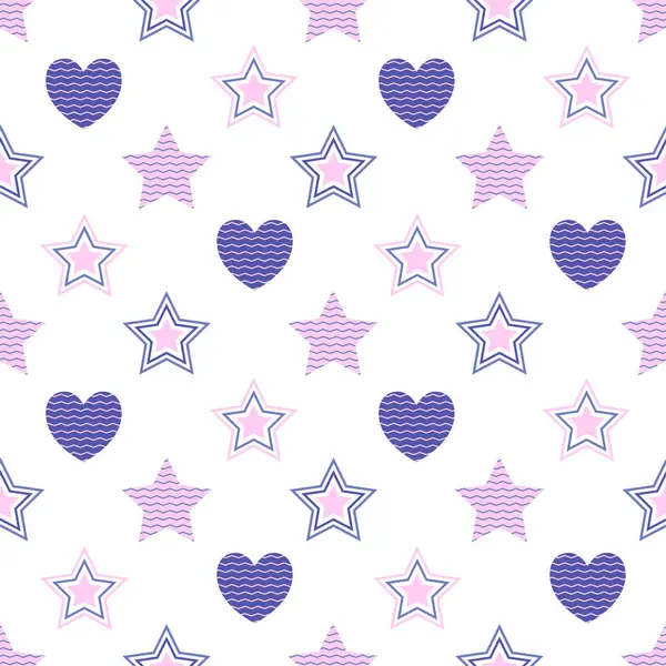 紫色心形和星形无缝图案背景 用于包装和墙纸 — 图库矢量图片