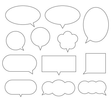 Farklı şekillerde konuşma balonu. Konuşma, konuşma, düşünme, tanımlama ve illüstrasyon için mesaj kutusu