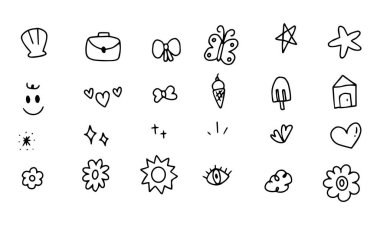 Şirin bir değnekle çizilmiş karalama el. Çiçek elementi, yıldız, ışıltı, soyut ve illüstrasyon için doğa