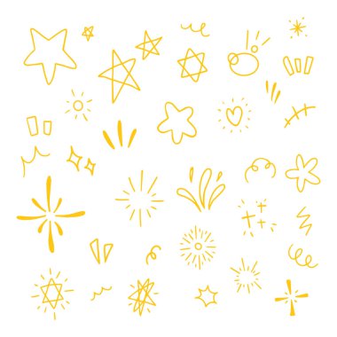 Çeşitli yıldız, havai fişek ve çizim için çizilmiş parlak el