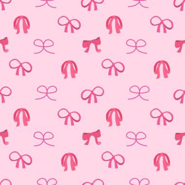 Çeşitli pembe yay ve kurdele el sarma ve duvar kâğıdı için pürüzsüz desen arkaplanı