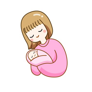 Kadın bebeğe sarılıyor. Anneler Günü etkinlik, aile, sevgi ve illüstrasyon konsepti