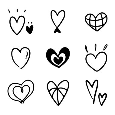 Kalp karalaması, element ve illüstrasyon için siyah çizgi ile soyut çizilmiş