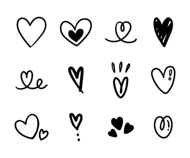 Öge ve illüstrasyon için siyah çizgi ile elle çizilmiş karalama kalp