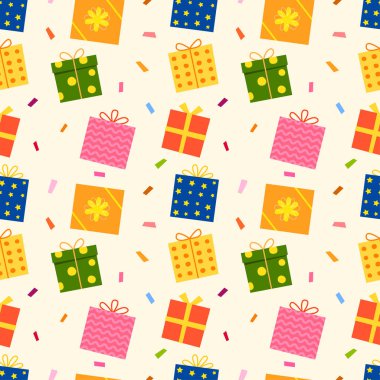 Paketleme, illüstrasyon, şenlik, noel ve yeni yıl için kusursuz desenli kurdele desenli hediye kutusu