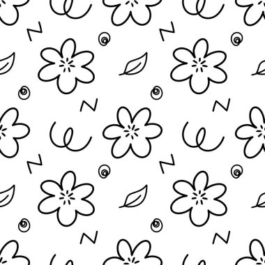 Çizgisiz desenli sarma, doğa ve illüstrasyon için soyut karalama çiçek el çizimi