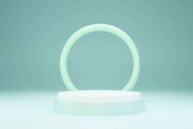 3D görüntüleme podyum nane renginde pastel arka plan. Boş ürün rafı ayakta duruyor