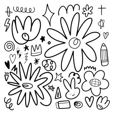 Element ve illüstrasyon için çizilmiş soyut çiçek çizgisi çizimi 