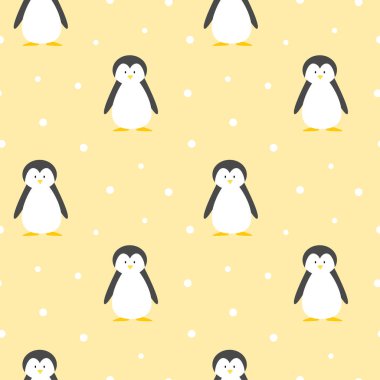 Penguen çizgi filmlerinde kış, ambalaj, tatil, hediye ve duvar kâğıdı arkaplanı