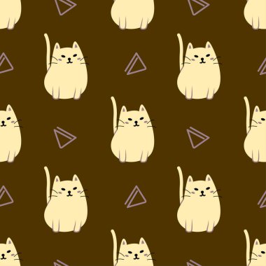 Sevimli kedi çizgi filmlerinin paketleme, evcil hayvan, tatil, hediye ve duvar kağıdı için kusursuz desenleri var.