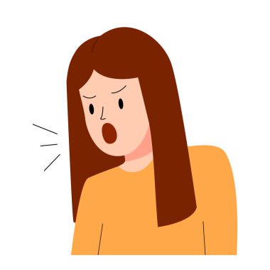 Kadın kızgın ve bağırıyor. Akıl sağlığı. Çizim ve karakter tasarımı.