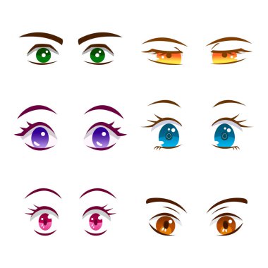Yüz ifadesi, karakteri ve elementi için renkli gözler çizgi filmi