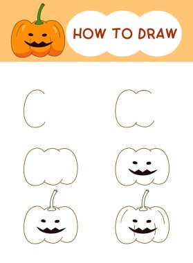 Cadılar Bayramı çizgi filminin adım adım nasıl çizileceğini öğrenme, anaokulu, çizim, eğitim ve boyama kitabı 