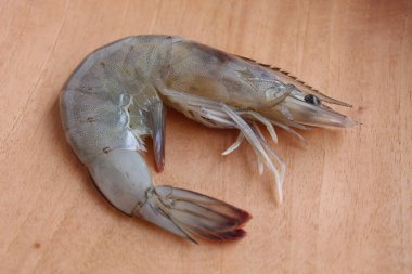 Pişmemiş beyaz bacaklı karides ya da Litopenaeus vannamei. Beyaz arkaplanda izole