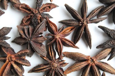 Dried star anise or Illicium verum, on white background, flat lay clipart