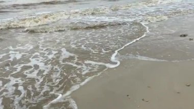 Deniz köpüğü, çamurlu sahilde deniz dalgaları.