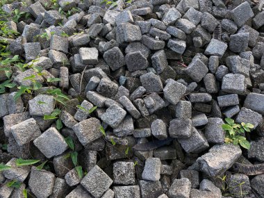 Kaldırım, zemin ya da beton blok kaldırım, küp şeklinde yeşil sarmaşık yığını.