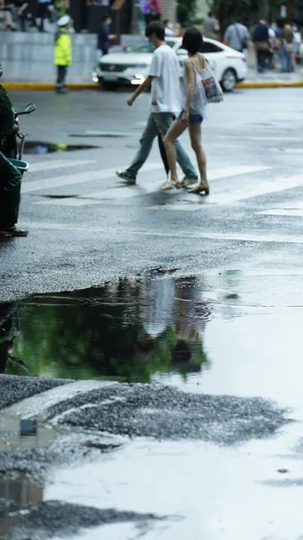 Little Water Pool Road City Rain — Stock Photo, Image