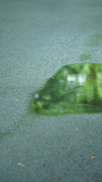 雨の後 街の道路上の小さな水プール — ストック写真