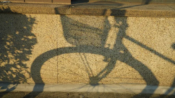 Sombra Bicicleta Parede Pela Luz Solar Quente Tarde — Fotografia de Stock