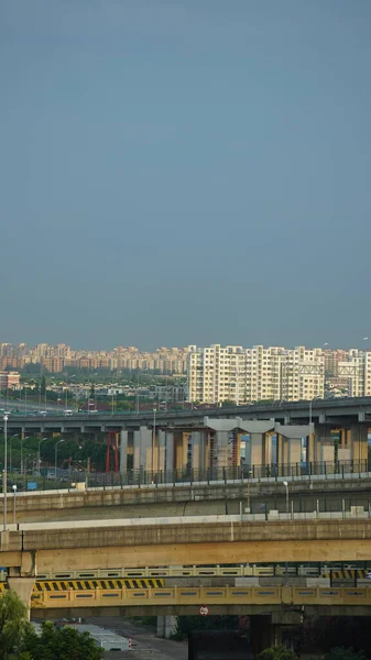 Pohled Město Teplým Sluncem Západu Slunce Budovy Číně — Stock fotografie