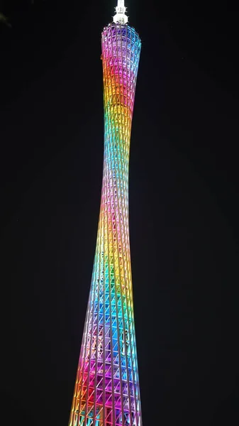 Όμορφη Και Ψηλή Θέα Στον Πύργο Πολύχρωμα Φώτα Αναμμένα Νύχτα — Φωτογραφία Αρχείου