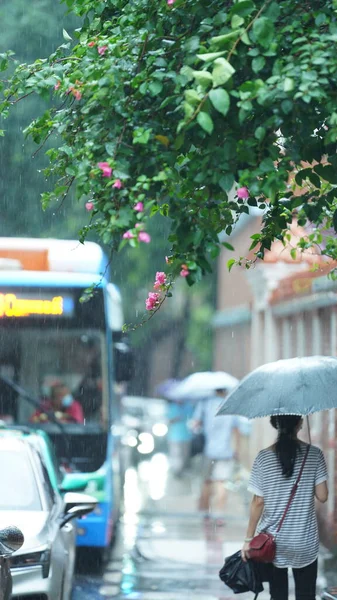 Ludzie Chodzący Parasolem Deszczowe Dni — Zdjęcie stockowe