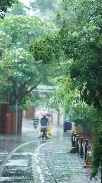 Yağmurlu Günde Şemsiyeyle Yürüyen Insanlar — Stok fotoğraf