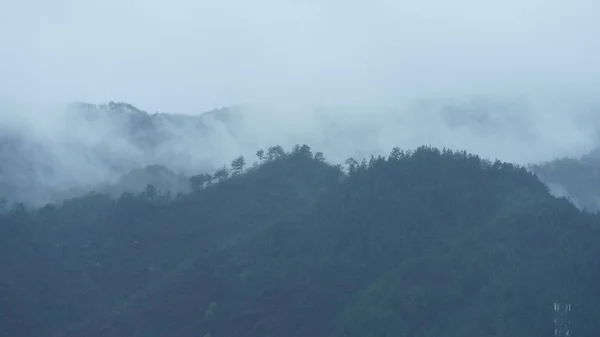Όμορφη Θέα Στα Βουνά Την Ομίχλη Κατά Διάρκεια Της Βροχερής — Φωτογραφία Αρχείου