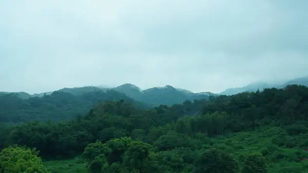 Güzel Dağlar Yağmurlu Bir Günde Sisle Birlikte Görünür — Stok fotoğraf