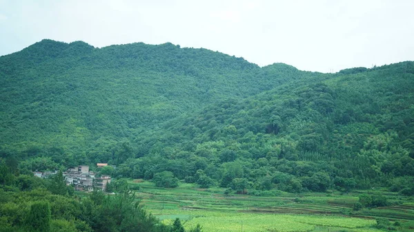 Красивый Вид Сельскую Местность Насморка Поезда Юге Китая Дождливый День — стоковое фото