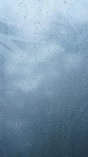 Regendruppels Het Transparante Glazen Raam Regenachtige Dag — Stockfoto