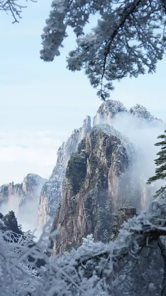 stock image The beautiful frozen mountains view coverd by the white snow and ice in winter