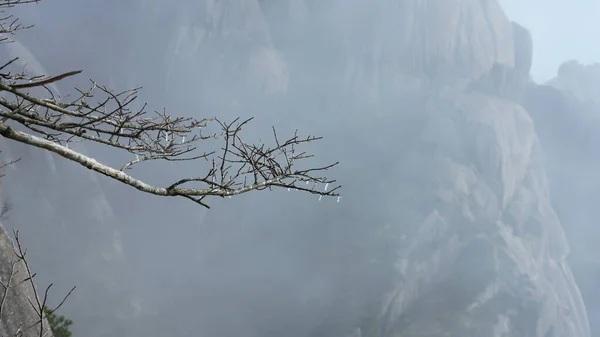 Belle Vue Sur Les Montagnes Entourée Par Brouillard Brumeux Hiver — Photo