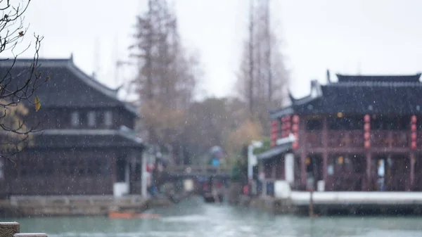 Régi Épületek Kilátás Található Régi Falu Vidék Kínában Esős Napokon — Stock Fotó