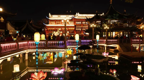 Vecchia Città Cinese Vista Notturna Con Luci Accese Come Sfondo — Foto Stock