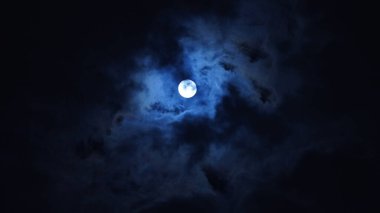 Gökyüzünde yuvarlak ve beyaz ay olan ay gecesi manzarası