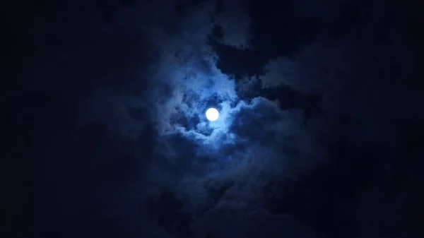 Hold Éjszakai Látképe Kerek Fehér Holddal Égen — Stock Fotó
